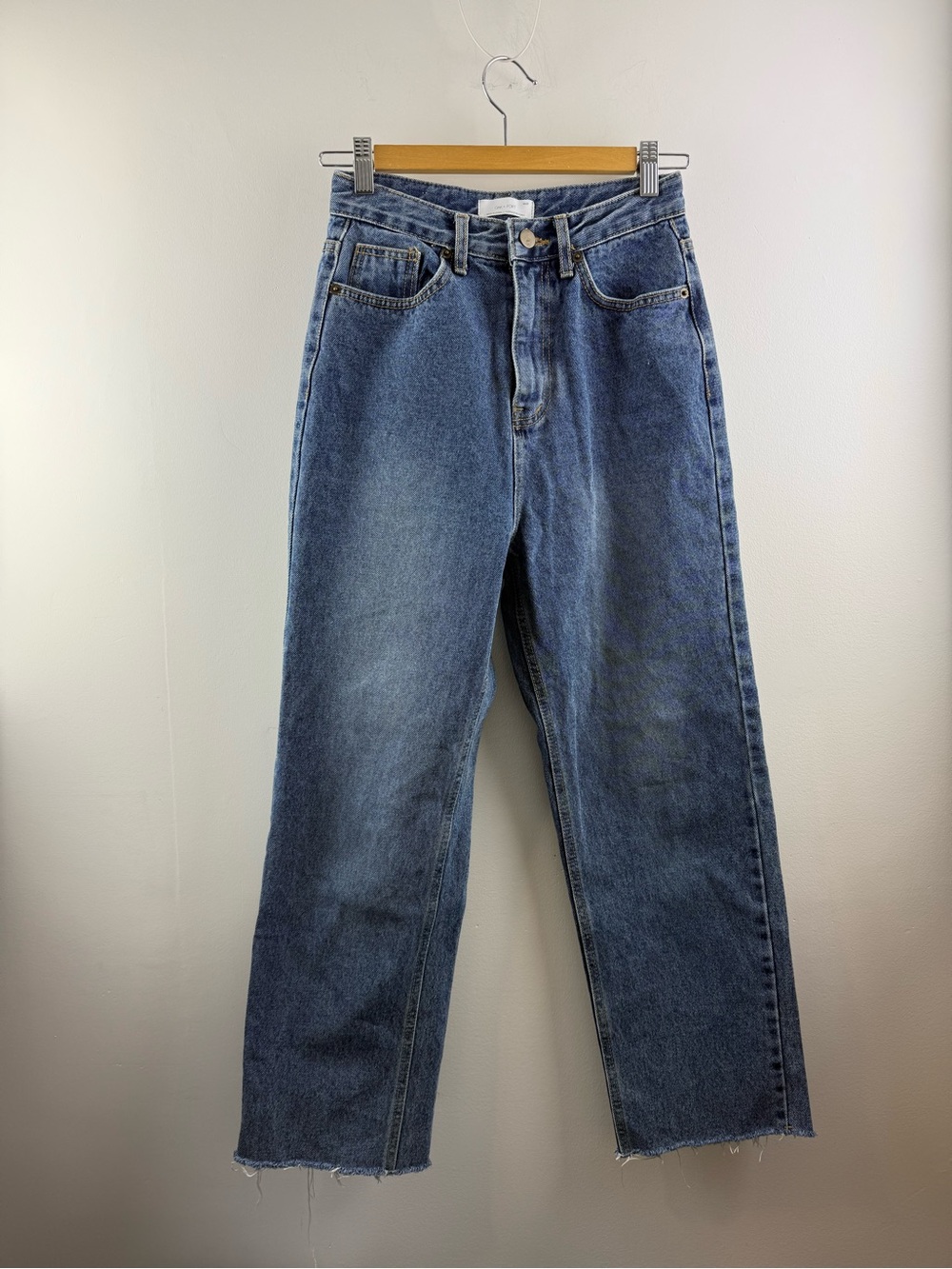 Oak + Fort High Rise Straight Leg Rigid Denim Jeans Raw Hem Blue Size XS 25
